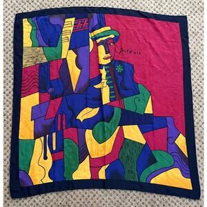 VTG Picasso Silk Abstract Cubism Large Scarf Colorful Red Blue Green Yellow